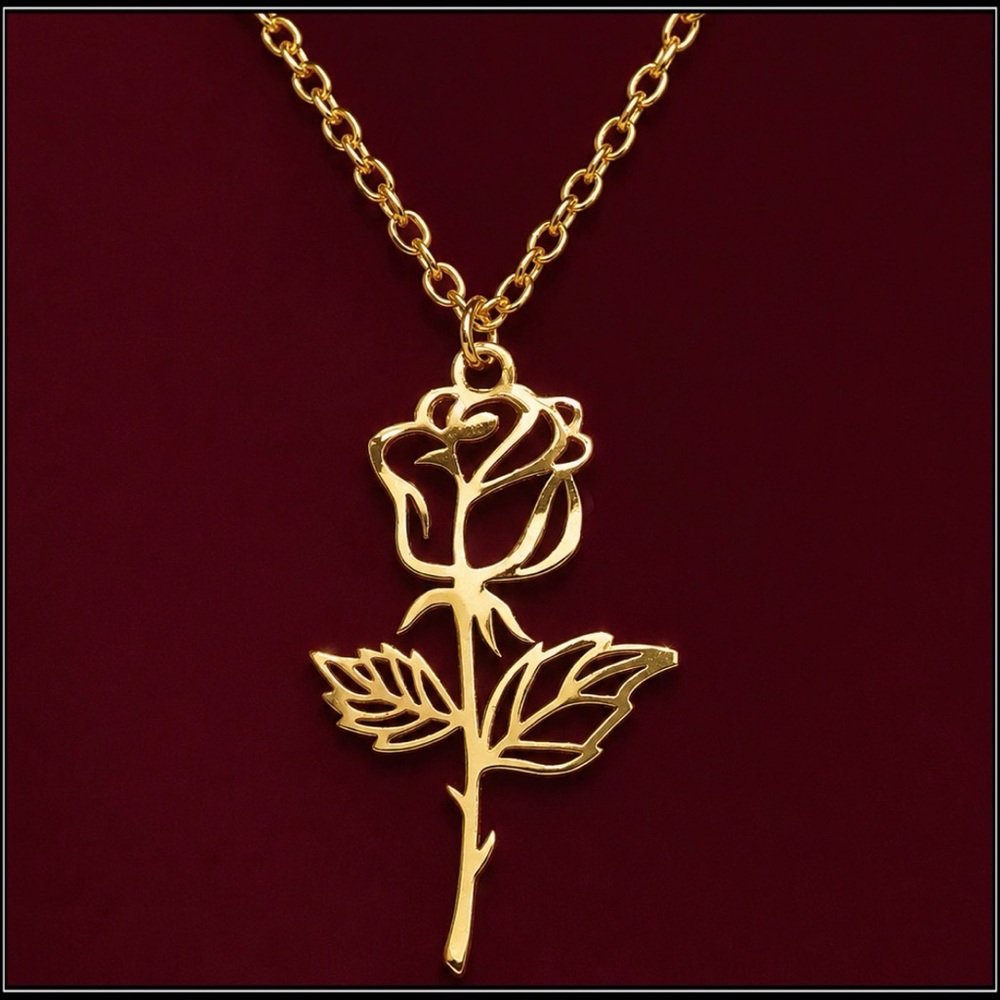New 14K Gold Rose Pendant Flower Necklace 18”